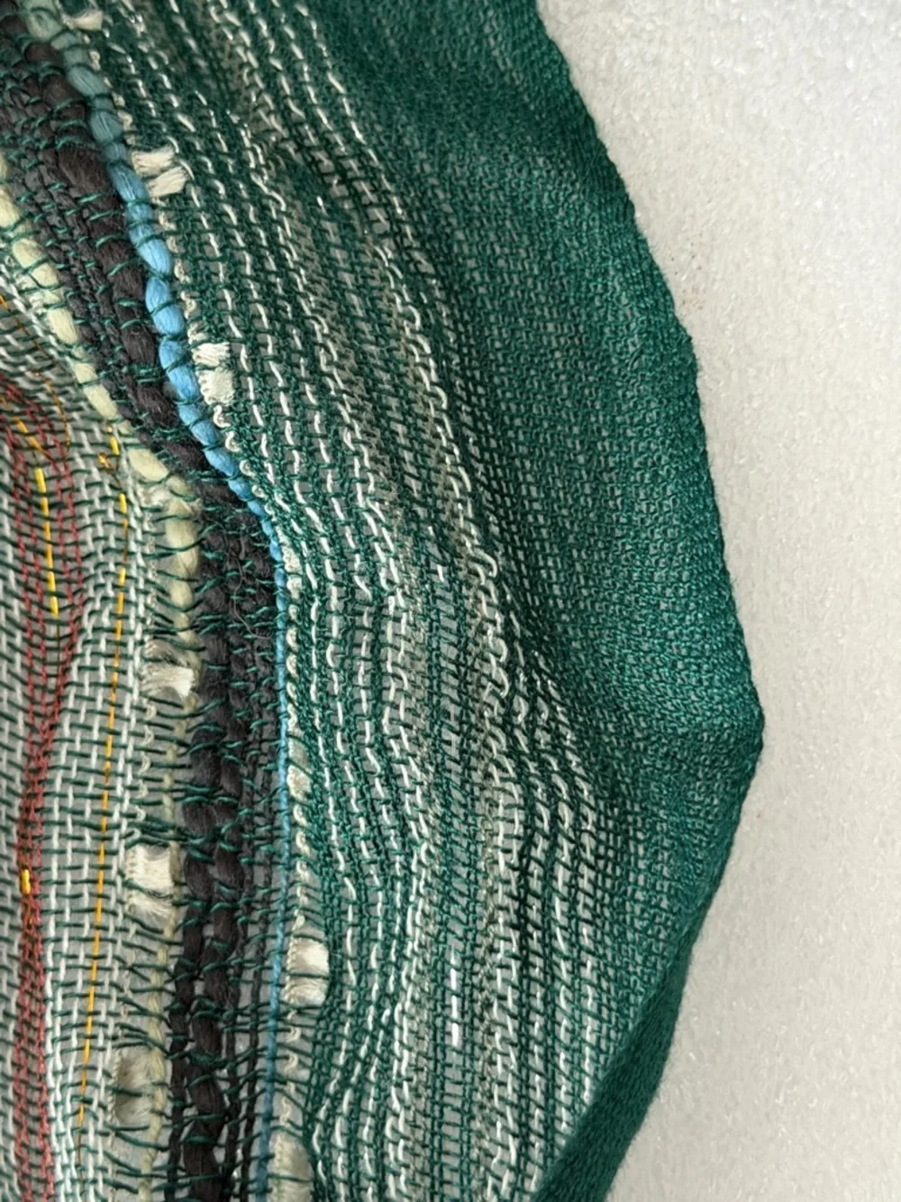 Boho Textured Infinity Scarf Green Multi Stripe Woven Lightweight Artisan Style